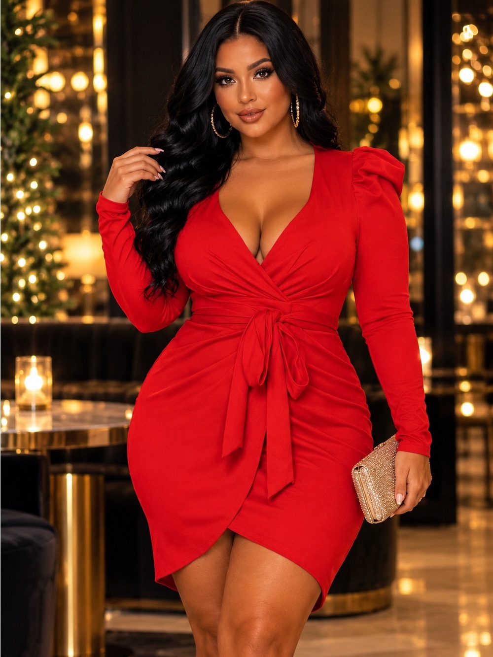 Fashion Nova Owning This Moment Red Mini Dress 3X Long Sleeve Wrap